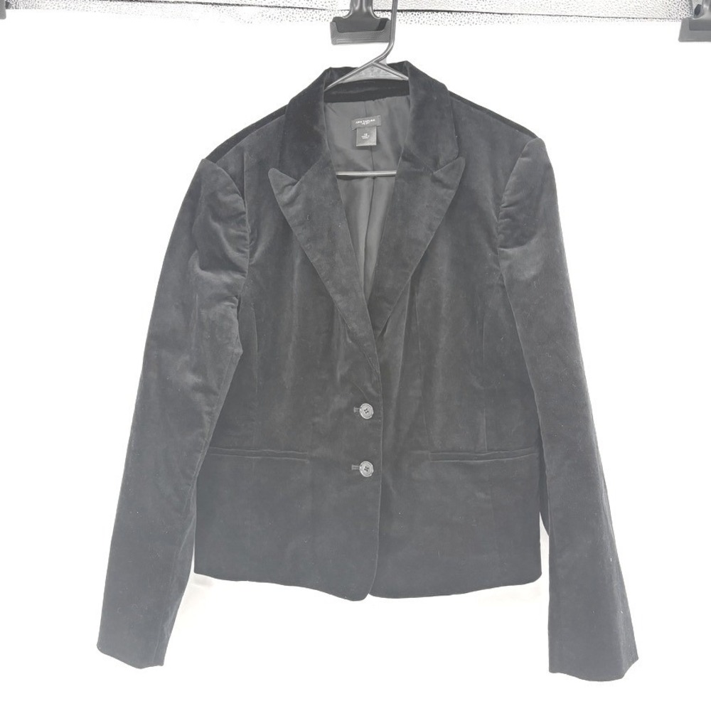 Ann Taylor Blazer Womens 16 Black Velvet Two Button Notched Lapel Lined Jacket